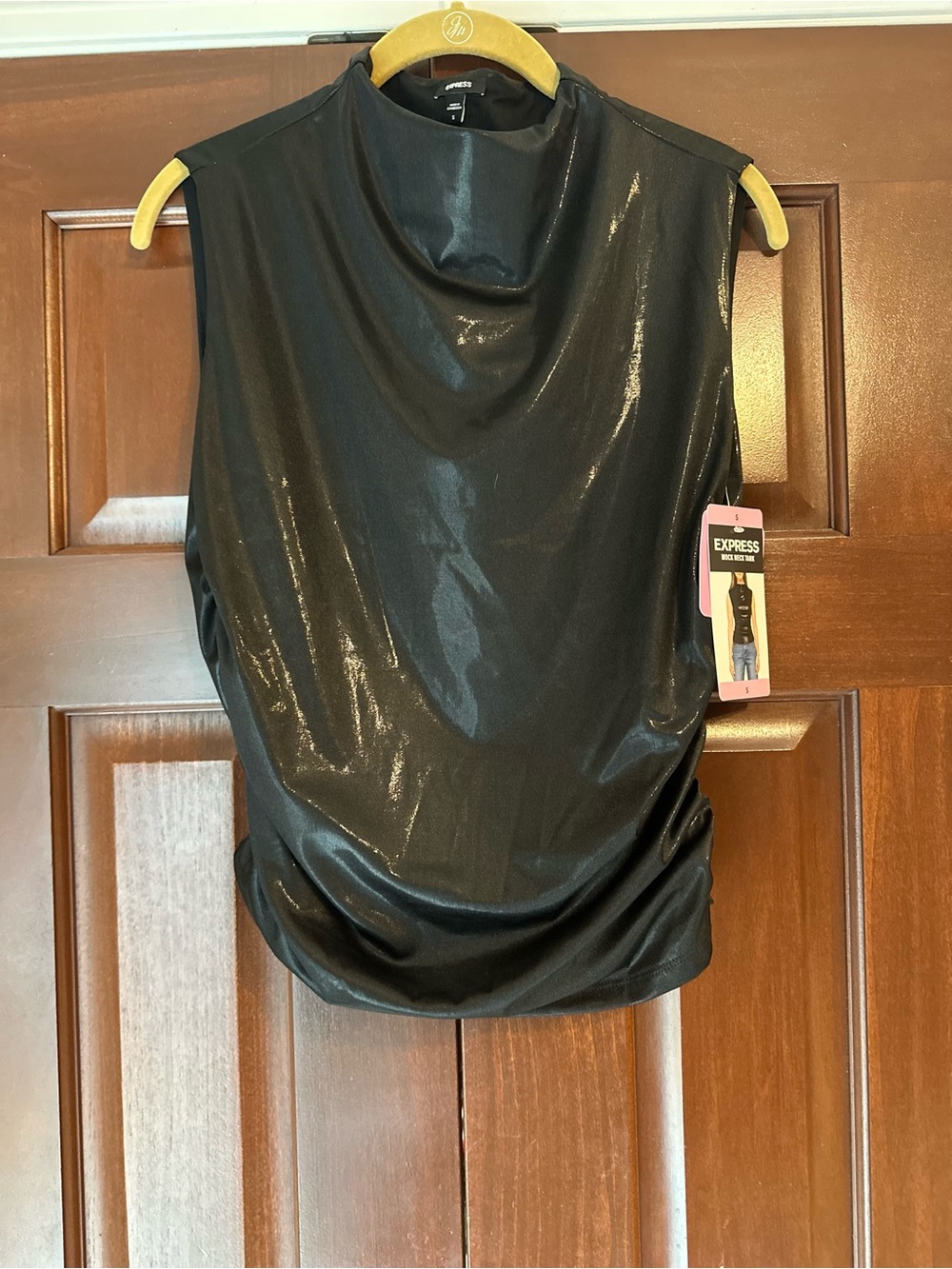 Express Black Shiny Sleeveless Drape-Neck Camisole